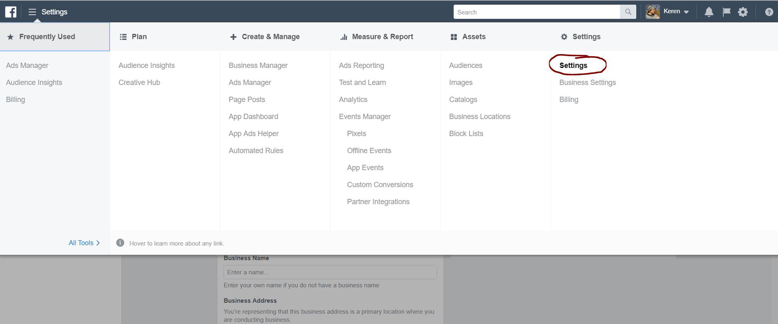 מנהל לחשבון פייסבוק